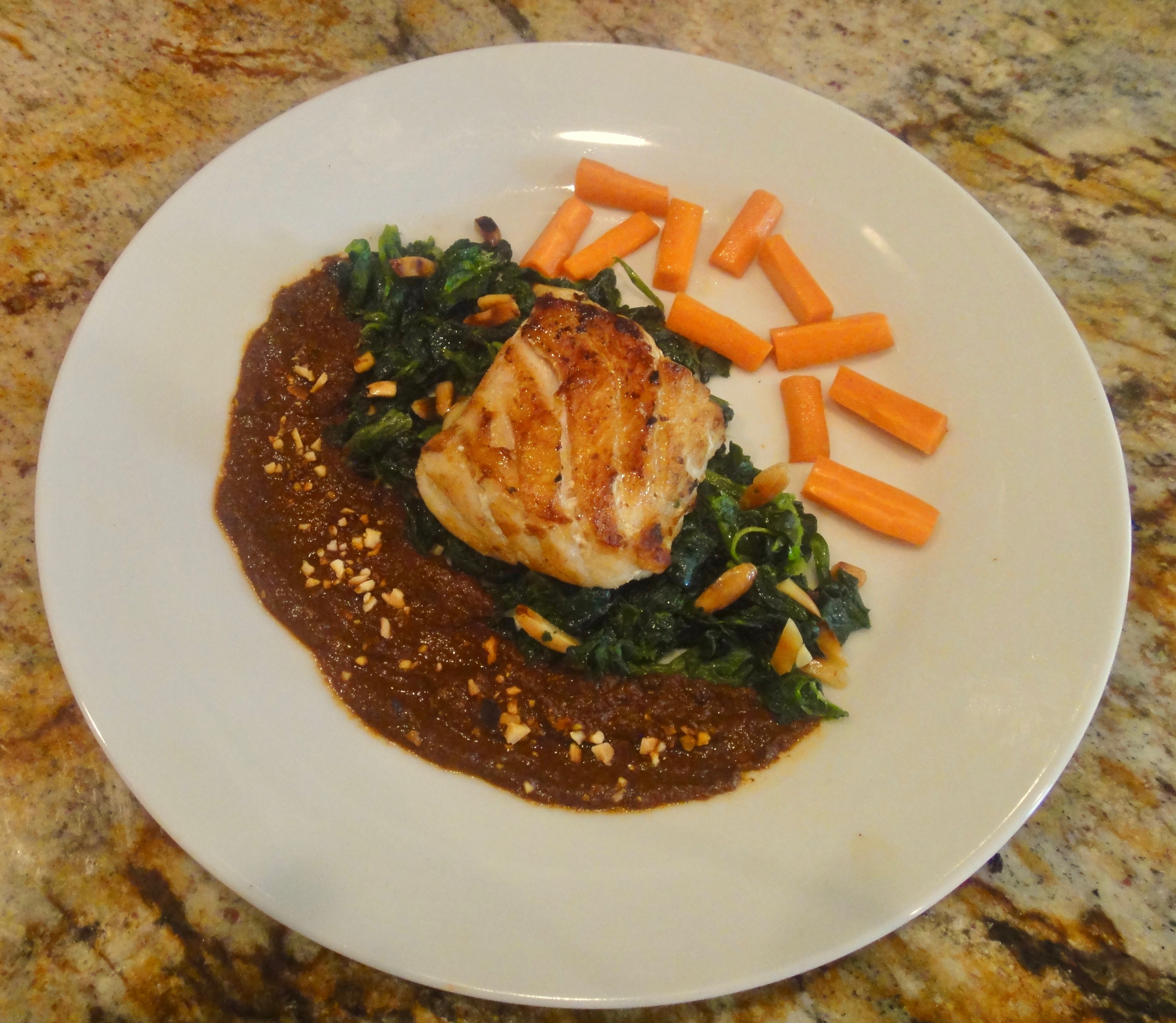 Glazed Grouper with chile ancho almond mole