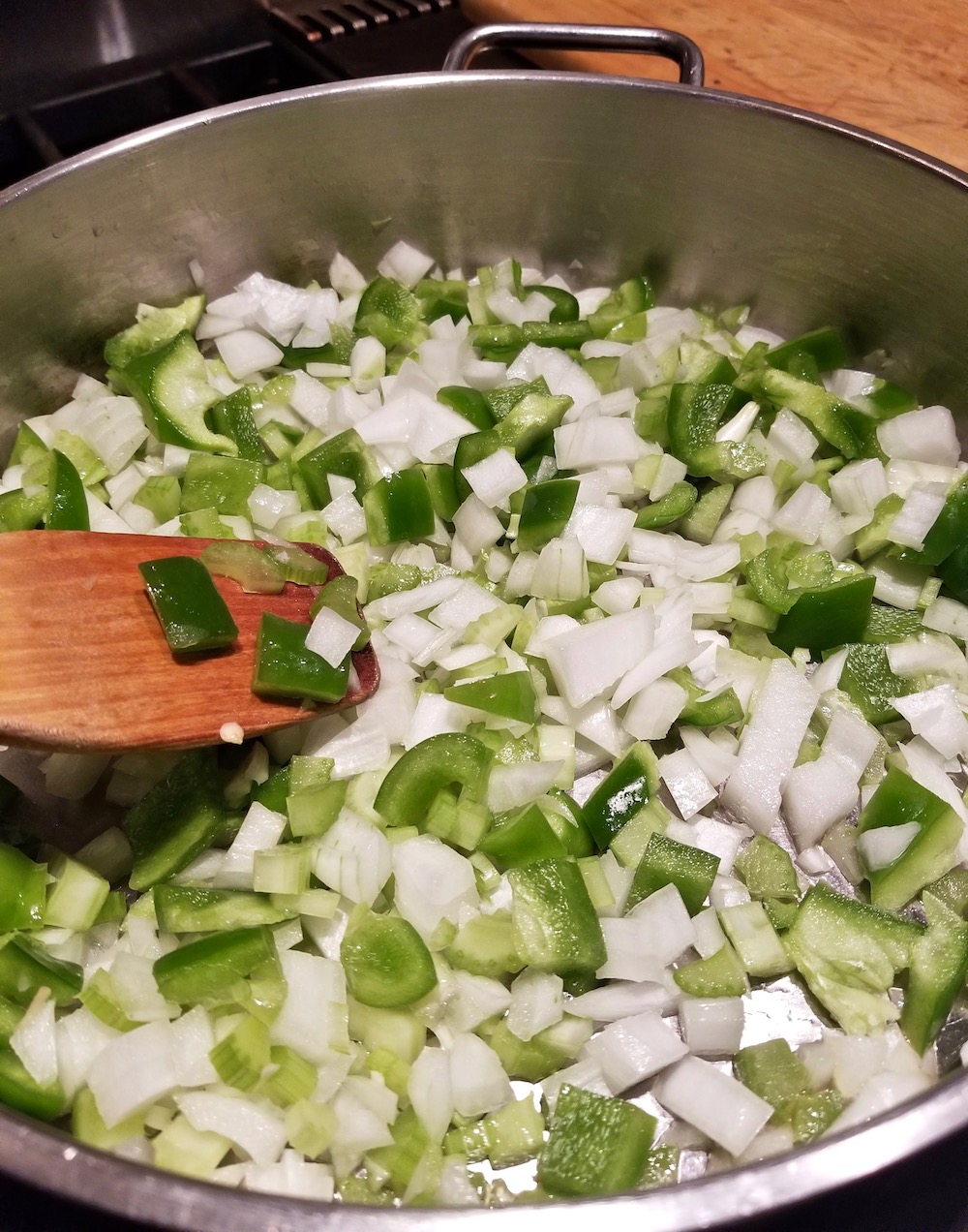 Shrimp Etouffee starts with the cajun "holy trinity" of vegetables