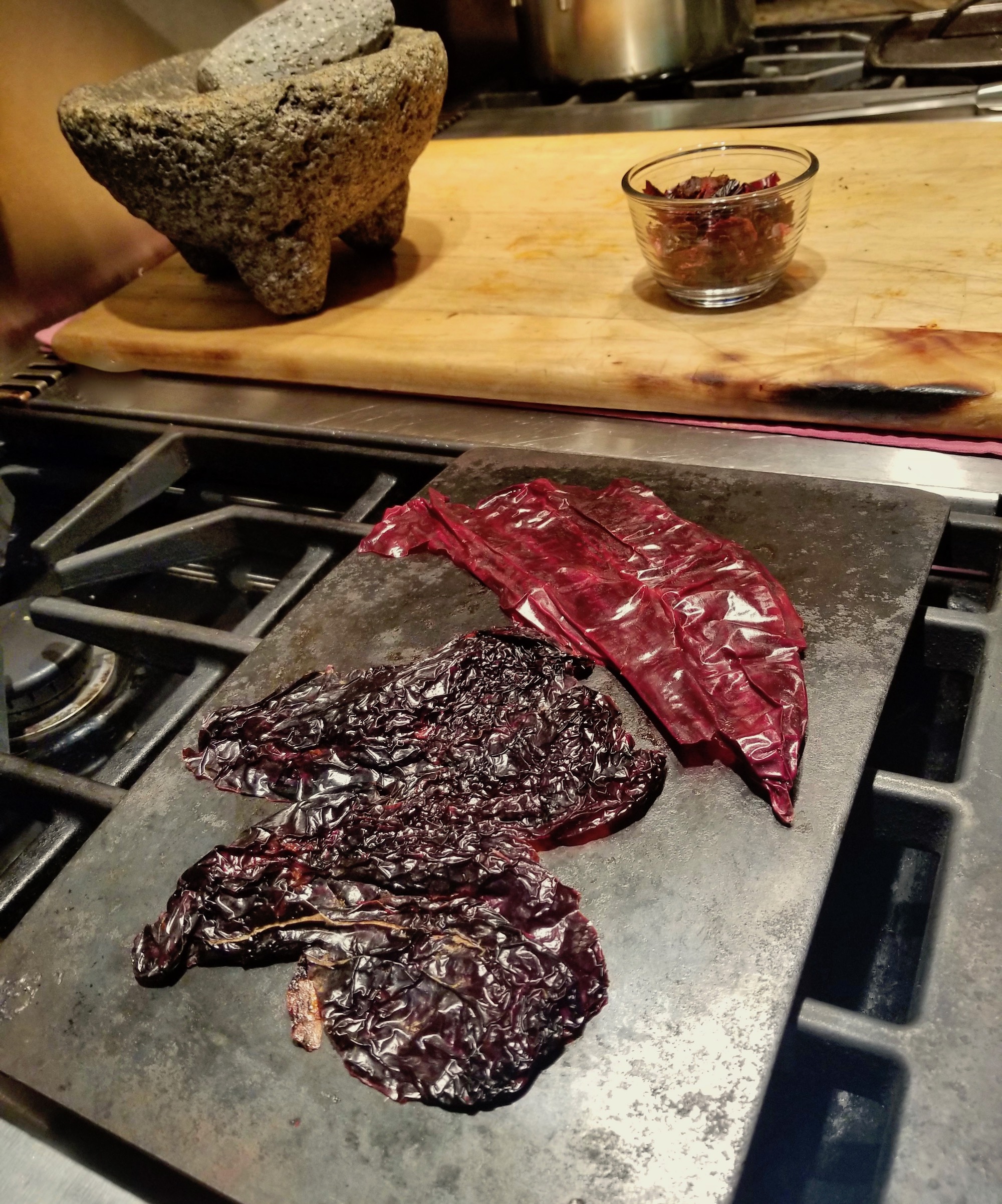 Dried Chile Ancho and Guajillo On a Comal