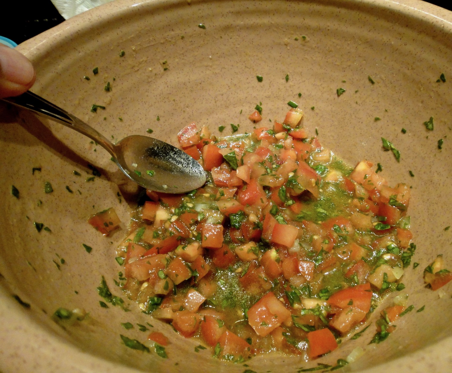 basil bruschetta mix in bowl