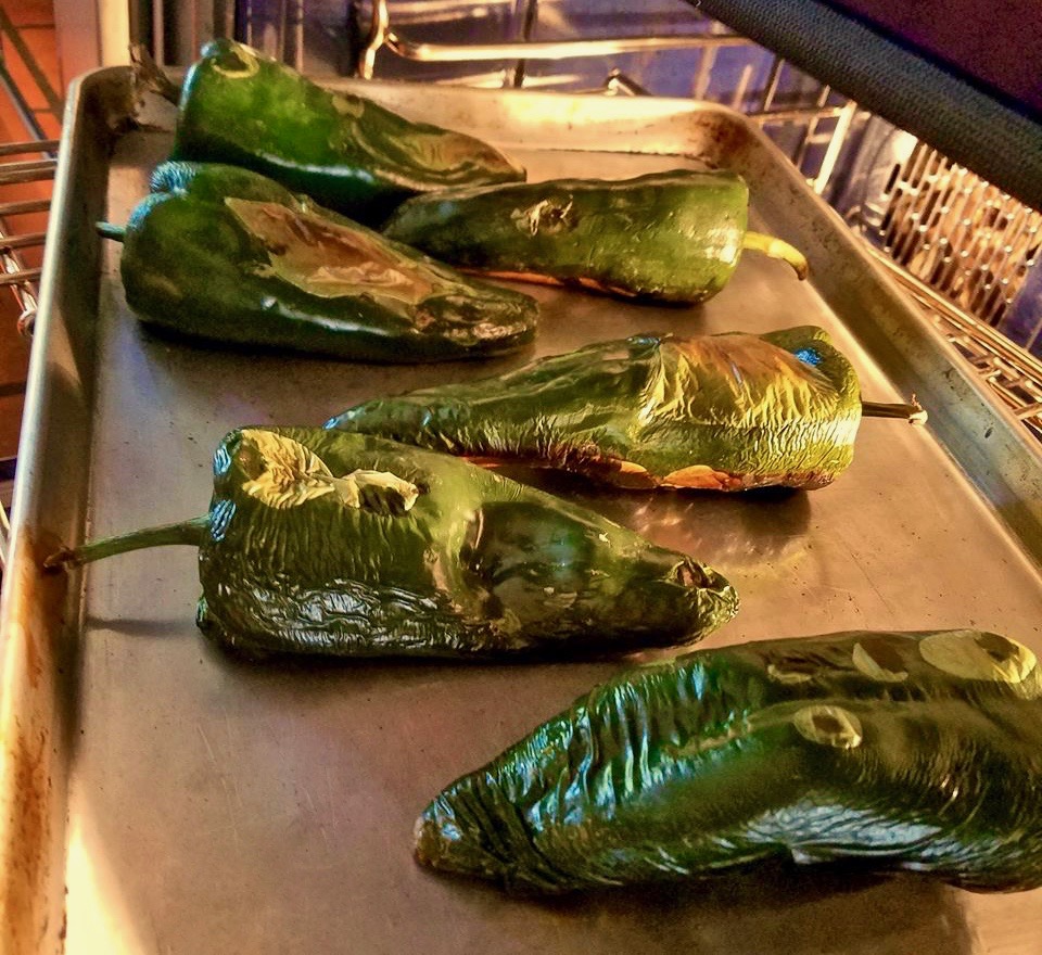 Poblano Chiles Roasting In Oven
