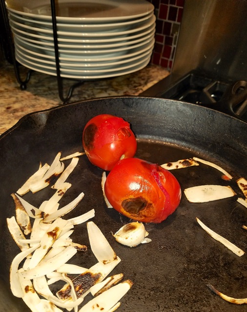 Roasting vegetables for roasted salsa ranchera