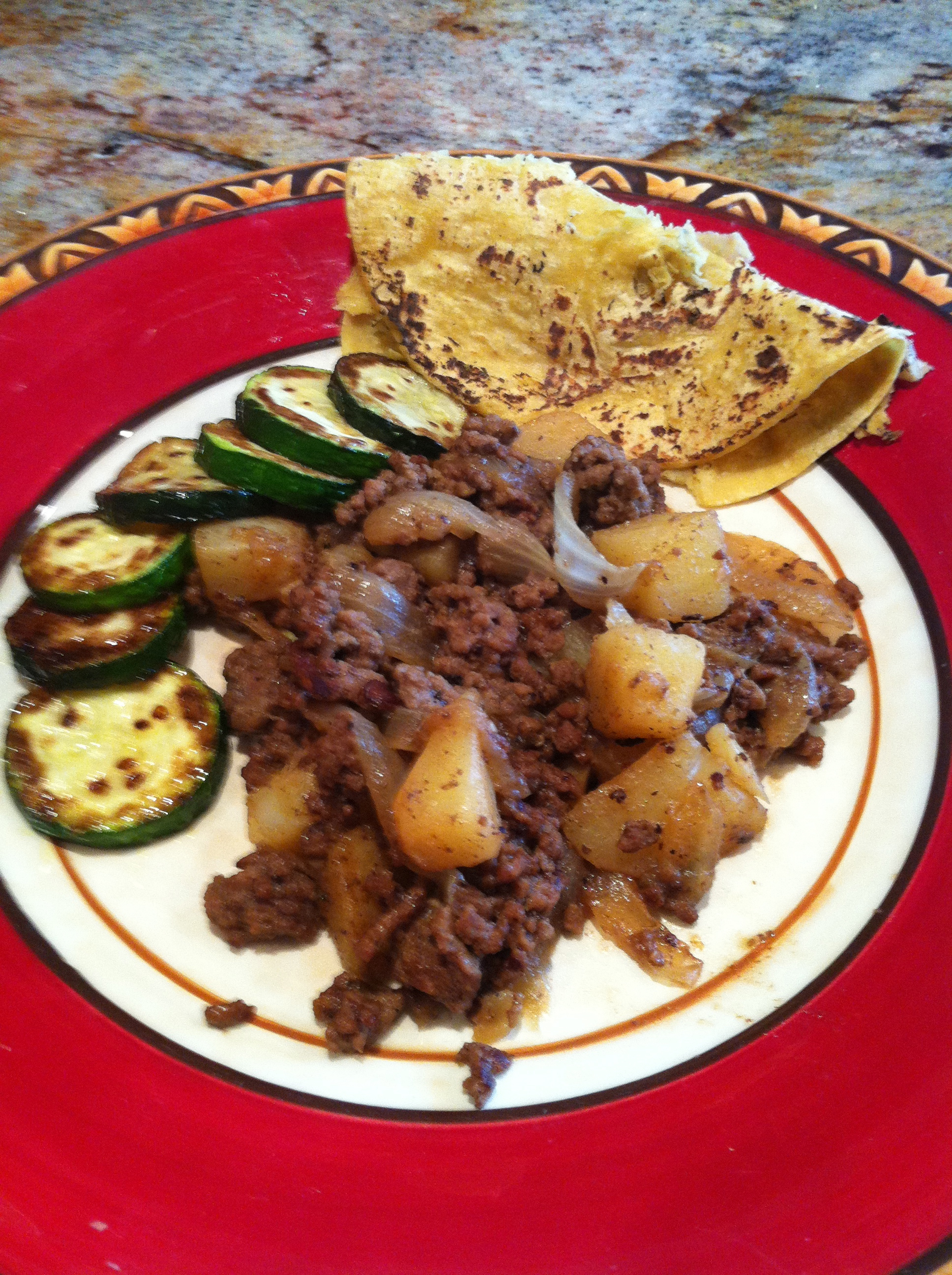 Picadillo Texas Mexican style with Cooked Green Salsa