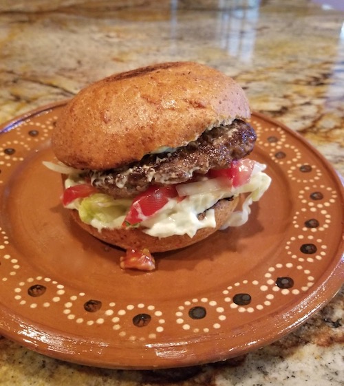 Picadillo Burger With Serrano Mayo