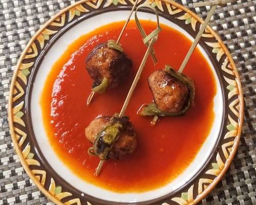Roasted Cactus, Chile Ancho Meatballs
