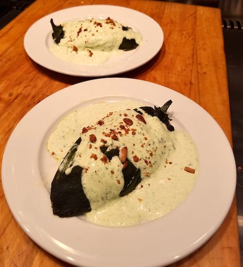 Crab-Stuffed Poblano with Cilantro Cream